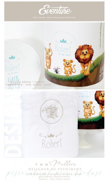Trusou botez brodat pentru baieti cu regele leu si familia, The Lion family  1
